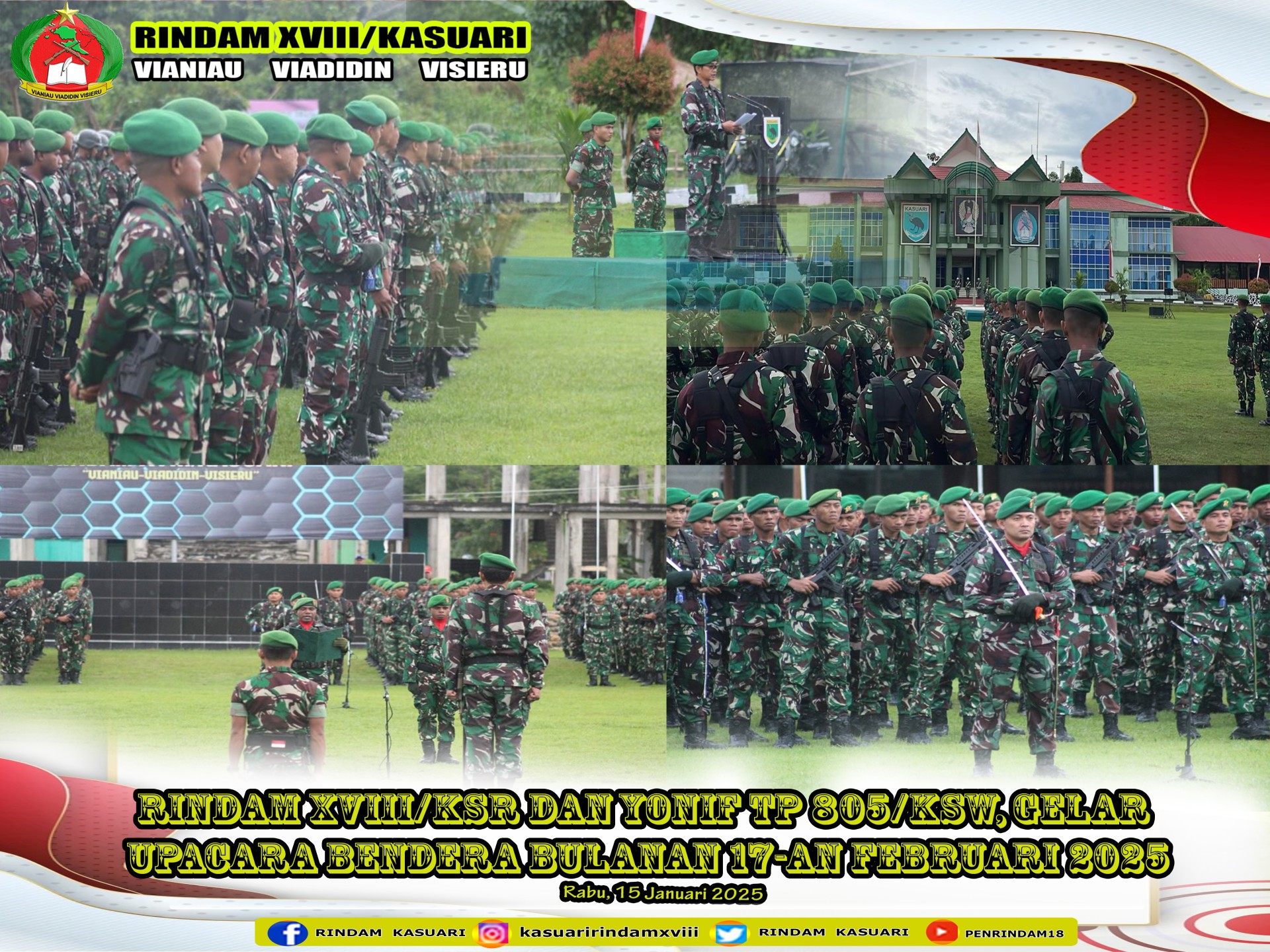 Rindam XVIII/Ksr Dan Yonif TP 805/KSW, Gelar Upacara Bendera Bulanan 17-an Februari 2025